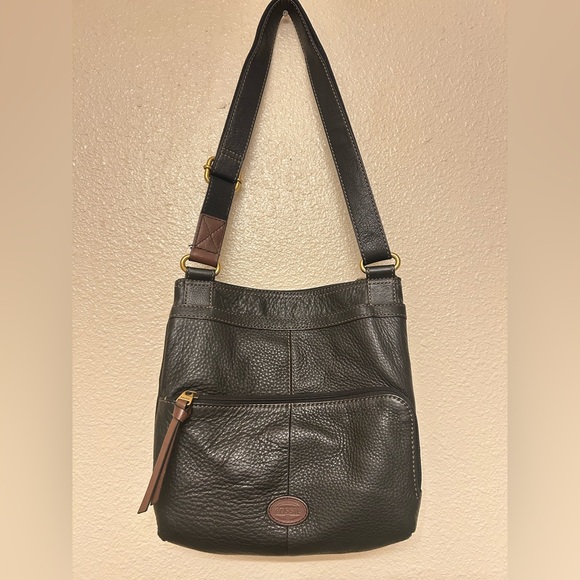 Fossil Morgan Traveler Black Soft Pebble Leather Organizer Crossbody Bag - Picture 3 of 9